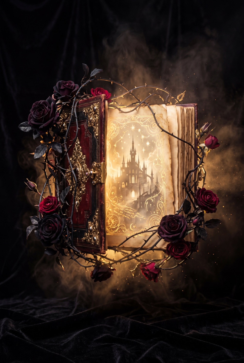 An enchanted book opening into Aethermoor